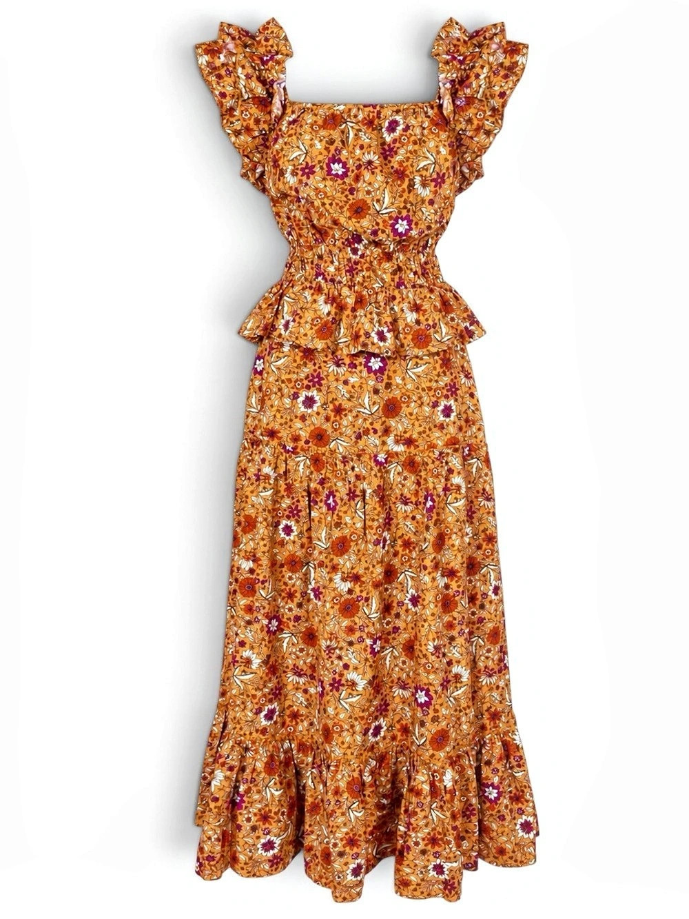 Luna Moon Womens Set Size Medium Orange Purple Floral Boho Prairie Cottage NWT